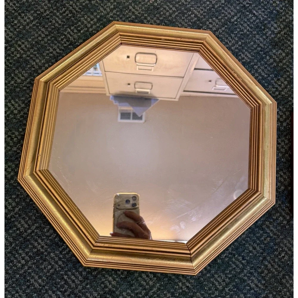 Vtg Pair (2) Octagonal Gold Frame Beveled Wall Mirrors Mirror Octagon
